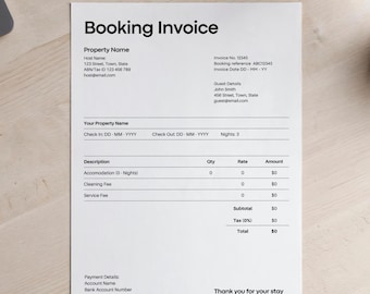 Plantilla de factura de Airbnb (Canva): Recibo de alquiler editable (descarga digital)