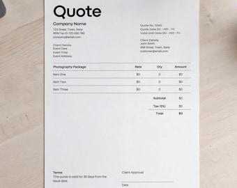 Plantilla de presupuesto para fotógrafo, estimación en Canva, guía de precios (descarga digital)