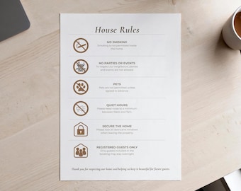 Plantilla editable para letrero de normas de la casa de Airbnb/propiedad de alquiler (A4/A3)