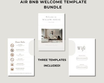 Paquete para anfitriones de Airbnb: Libro de bienvenida, normas de la casa y señal de wifi (plantillas de Canva)