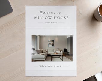 Plantilla de libro de bienvenida de Airbnb / Guía para huéspedes editable en Canva (A4, imprimible y descarga digital)