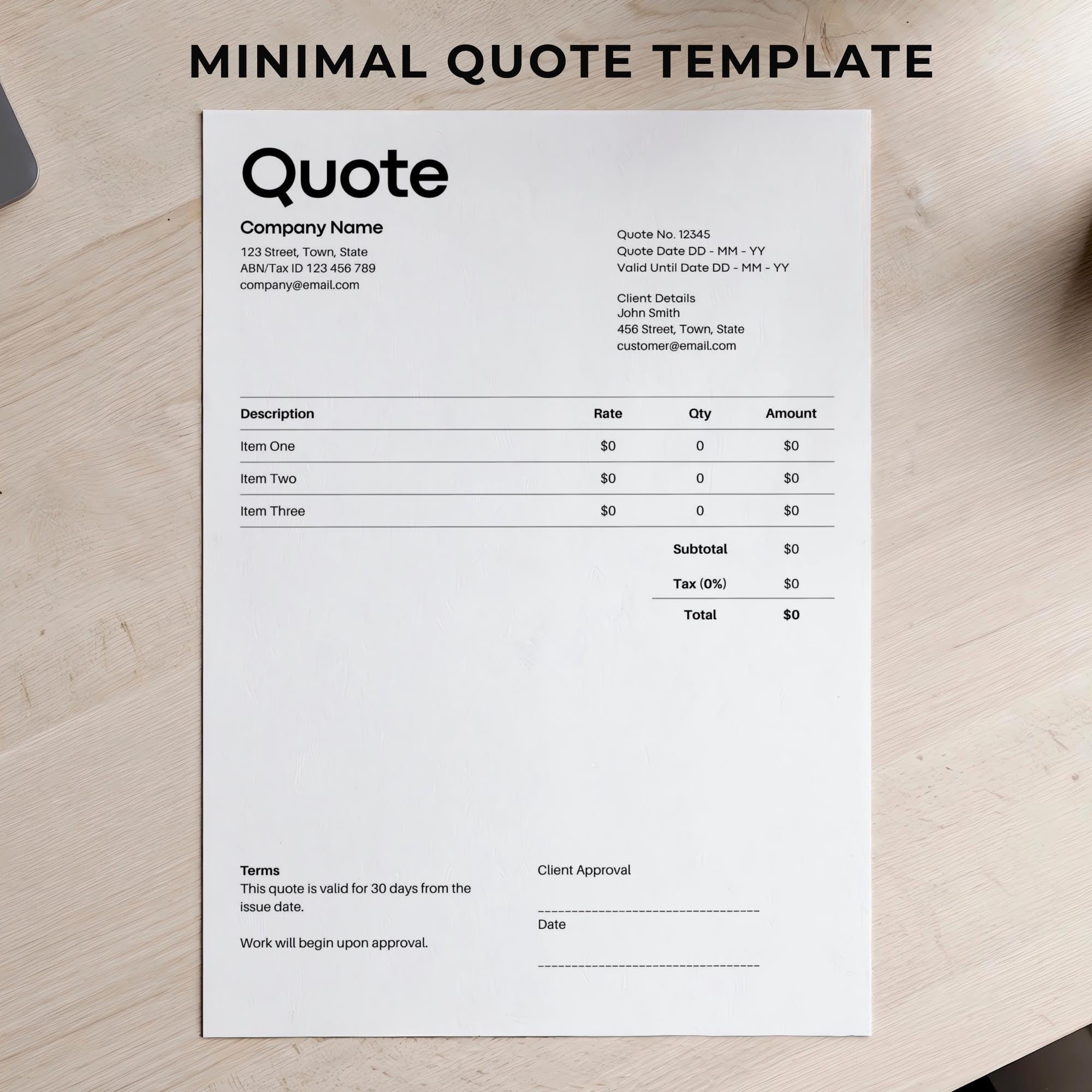 Minimalist Quote Template Canva, Editable & Printable Business Estimate ...