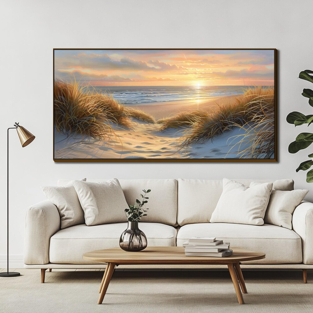 Coastal Beach Sunset Canvas Wall Art, Panoramic Ocean Landscape Print ...
