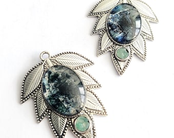 Vivianite leaf pendant with amazonite - boho corpse stone