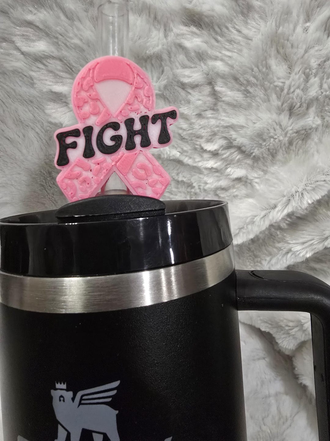 Cancer Ribbon Pink Bow Straw Topper Slider for Stanley | Tumbler | 10mm ...