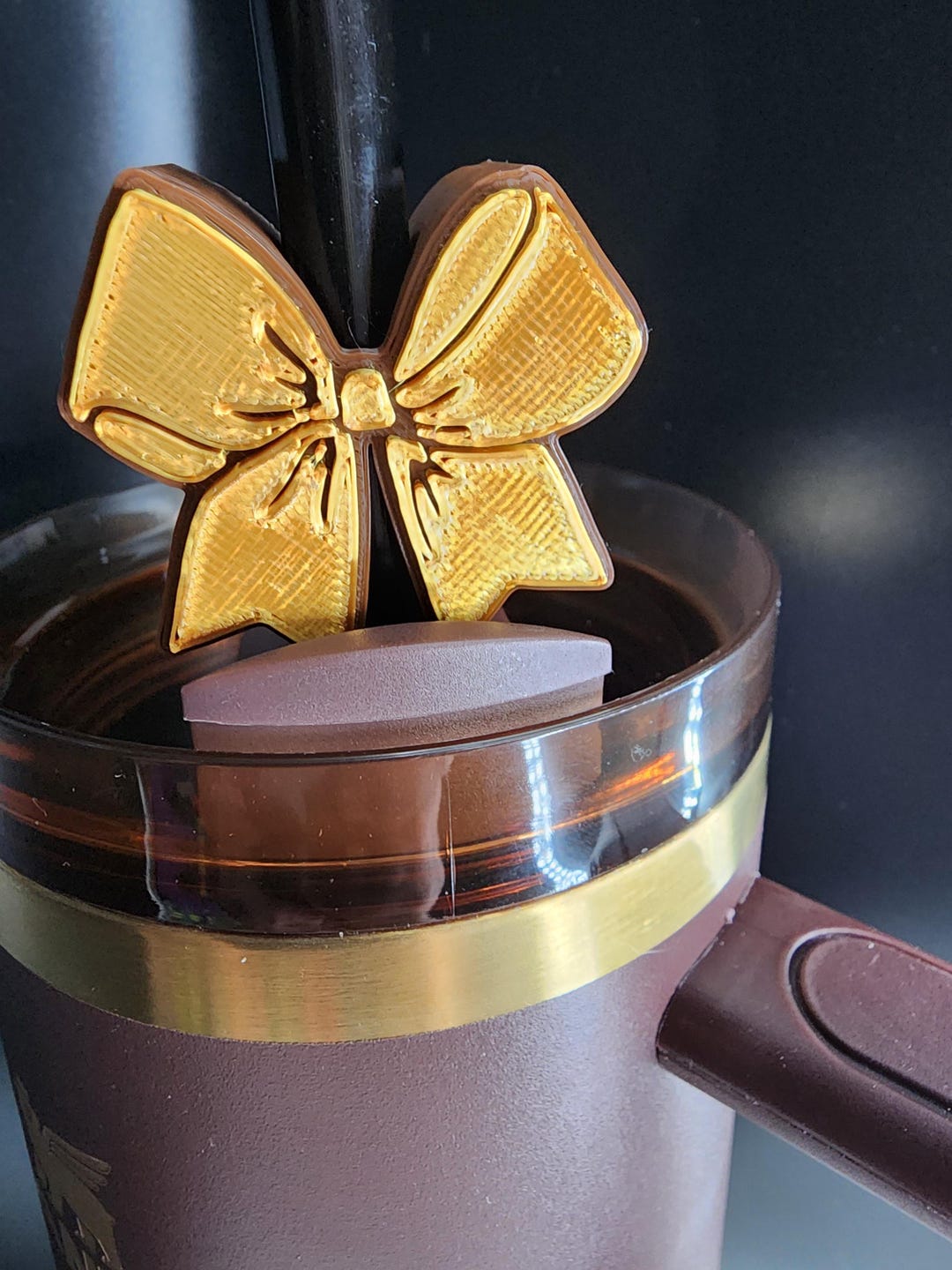 Chocolate Straw String Ribbon Chocolate Gold Ribbon Bow Straw Topper Slider for Stanley Quencher or ...