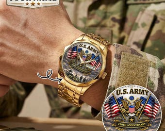 Personalisierte US Army Armbanduhr zum 250-jährigen Jubiläum - Benutzerdefinierte Armbanduhr Geschenk für Männer