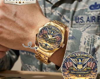 Personalized U.S. Air Force Watch 250th Anniversary – Custom Name Military Gift for Men, Veteran Gift, Patriotic Watch Gift