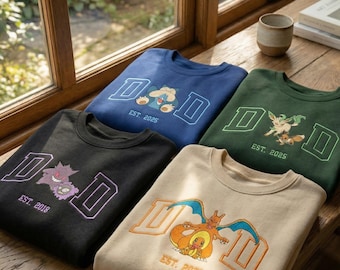 Personalisiertes PokaDad Shirt, personalisiertes Anime Charaktere Sweatshirt, Anime Vatertagsgeschenk, Geburtstagsgeschenk für Papa, Pocket Beast