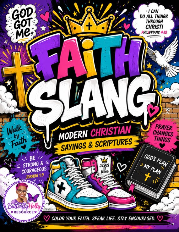 Faith Slang Christian Coloring Book | Printable Coloring Pages | Faith-Based Coloring Book for Teens & Adults | Bible Coloring Book