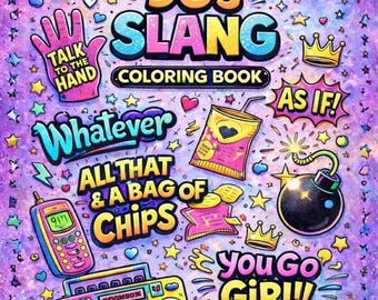 Libro da colorare con slang anni '90 stampabile / Pagine da colorare retrò / Attività per bambini e adulti / Come se tutto ciò fosse psichedelico / Download immediato