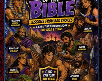 Libro da colorare e di attività sui cattivi della Bibbia per bambini / Quaderno di esercizi cristiani / Lezioni bibliche sulle scelte / Libro di attività sulla fede