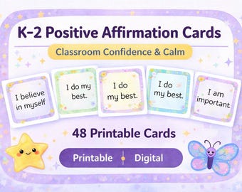 48 carte di affermazione positiva K-2 / Fiducia e calma in classe / Poster SEL stampabili