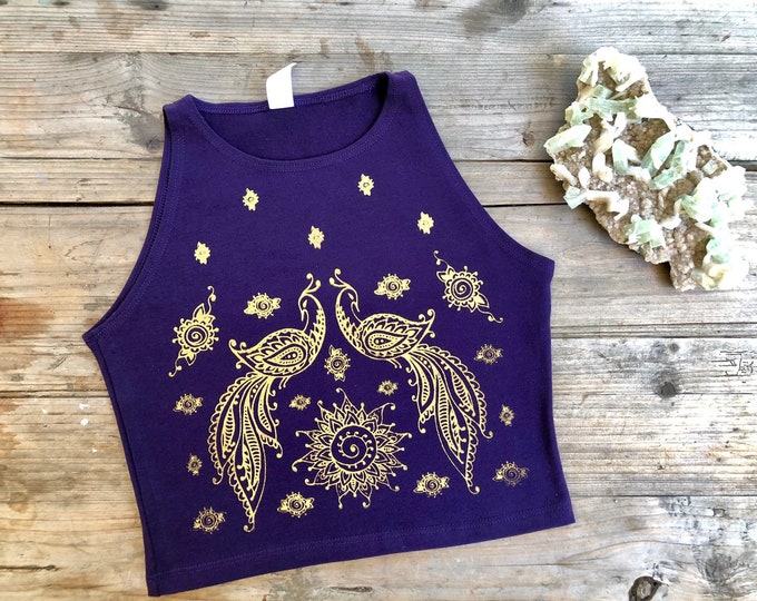 Henna Peacock Fitted Crop Tank