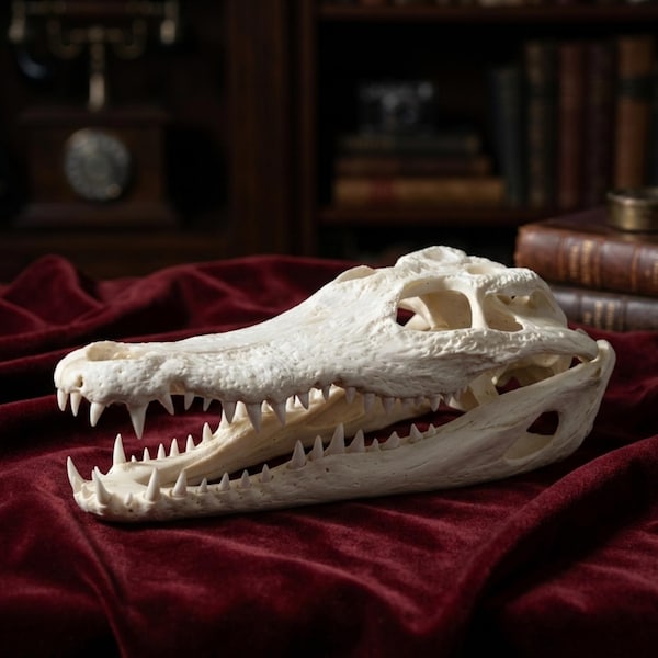 Solid Crocodile Skull | Giant Alligator Head Taxidermy | Prehistoric Bone Art | Gothic Home Decor | Museum Osteology Specimen | 12-14"