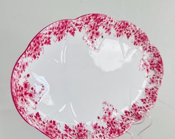 Vintage 1940s Antique Shelley England Fine Bone China Dainty Pink 051/P Oval Tray Plate for Serving Sugar & Creamer