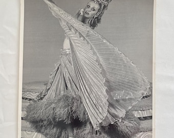 Vintage 1970s Photograph B&W Showgirl Costume Lido De Paris 1977 Bluebell Girl Cabaret Dancer