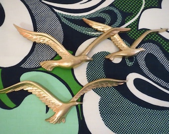 Vintage 1970s MID Century Modern HOMCO Seagulls Birds Plastic Gold Wall Art Retro
