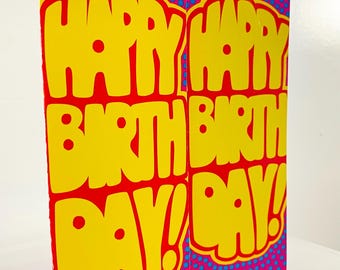 Vintage 1970s Op Art Graphic Greeting Happy Birthday Cards Bubble Font Lot w/Envelopes