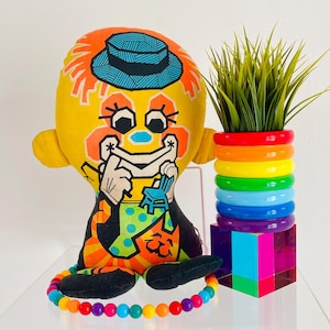 Vintage 1960s Retro Mattel Toy Patter Pillow Plush Doll Clown Cat Toy Pull String (no sound)