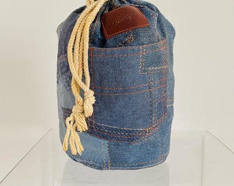 Vintage 1970s Groovy Denim Drawstring Janey Carry Bag Hong Kong