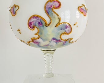 Vintage  1960s Art Nouveau Gold Gilding Hues Purple White Orb Venetian Art Glass Vase