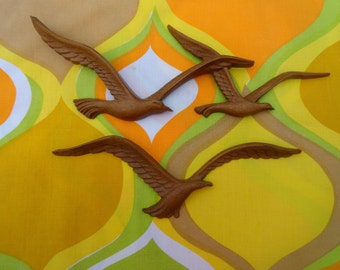 Vintage 1970s MID Century Modern HOMCO Seagulls Birds Plastic Wood Wall Art Retro