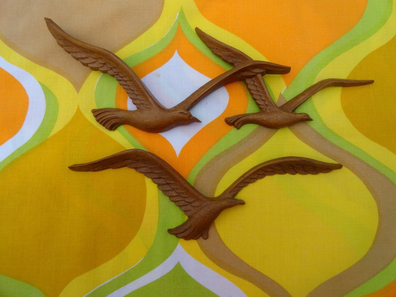 Vintage 1970s MID Century Modern HOMCO Seagulls Birds Plastic Wood Wall Art Retro