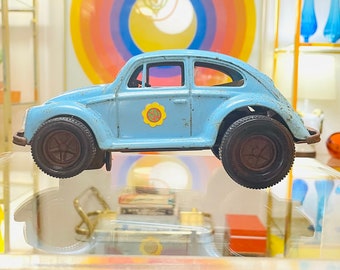 VTG 1960s Groovy Love Bug VW Volkswagen Beetle Metal Tin Toy Car Aoshin  Japan