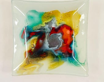 Vintage 1970s Abstract Art Nahariya Glass by Andreas Myer Tray Dish Handmade Israel