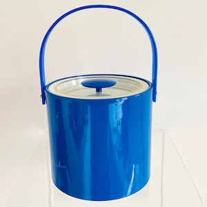 Vintage 1970s MID Century Modern Georges Briard Blue Vinyl Barware Insulated Bar Ice Bucket Prop