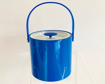 Vintage Georges Briard Blue Vinyl Ice Bucket - MCM Barware Prop