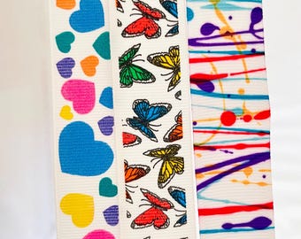 Vintage 1980s Retro Rainbow Butterfly Hearts Grosgrain Ribbon Sew Trim Craft Hair LOT