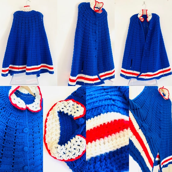 Vintage 1970s Retro MOD Crochet Sweater Cape Ponc… - image 9