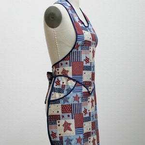 Kitchen Apron in Red, White and Blue Stars & Stripes Patchwork Motif image 3