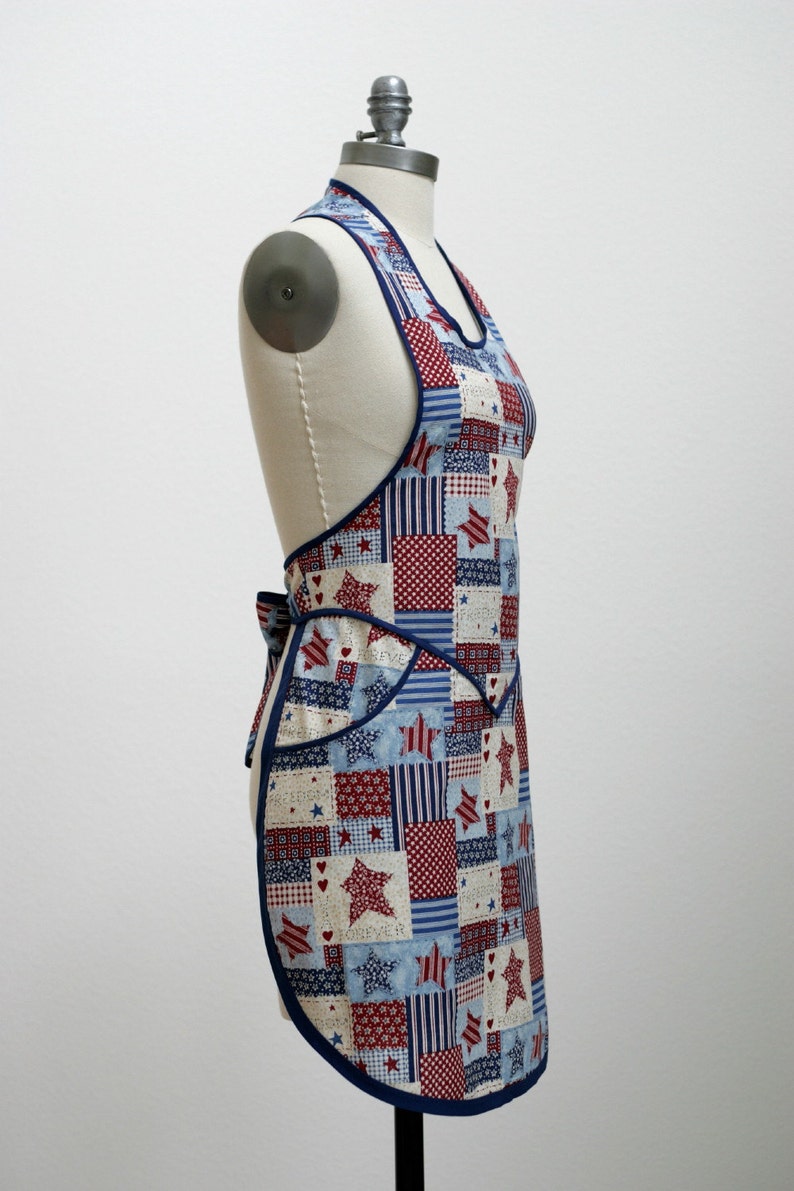 Kitchen Apron in Red, White and Blue Stars & Stripes Patchwork Motif image 3