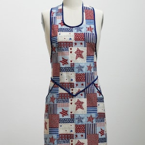 Kitchen Apron in Red, White and Blue Stars & Stripes Patchwork Motif image 1