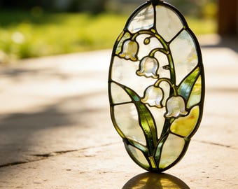 Acchiappasole in vetro colorato con mughetto, realizzato a mano, decorazione floreale vintage per finestre, accogliente tocco primaverile per la casa, regalo perfetto per la festa della mamma.