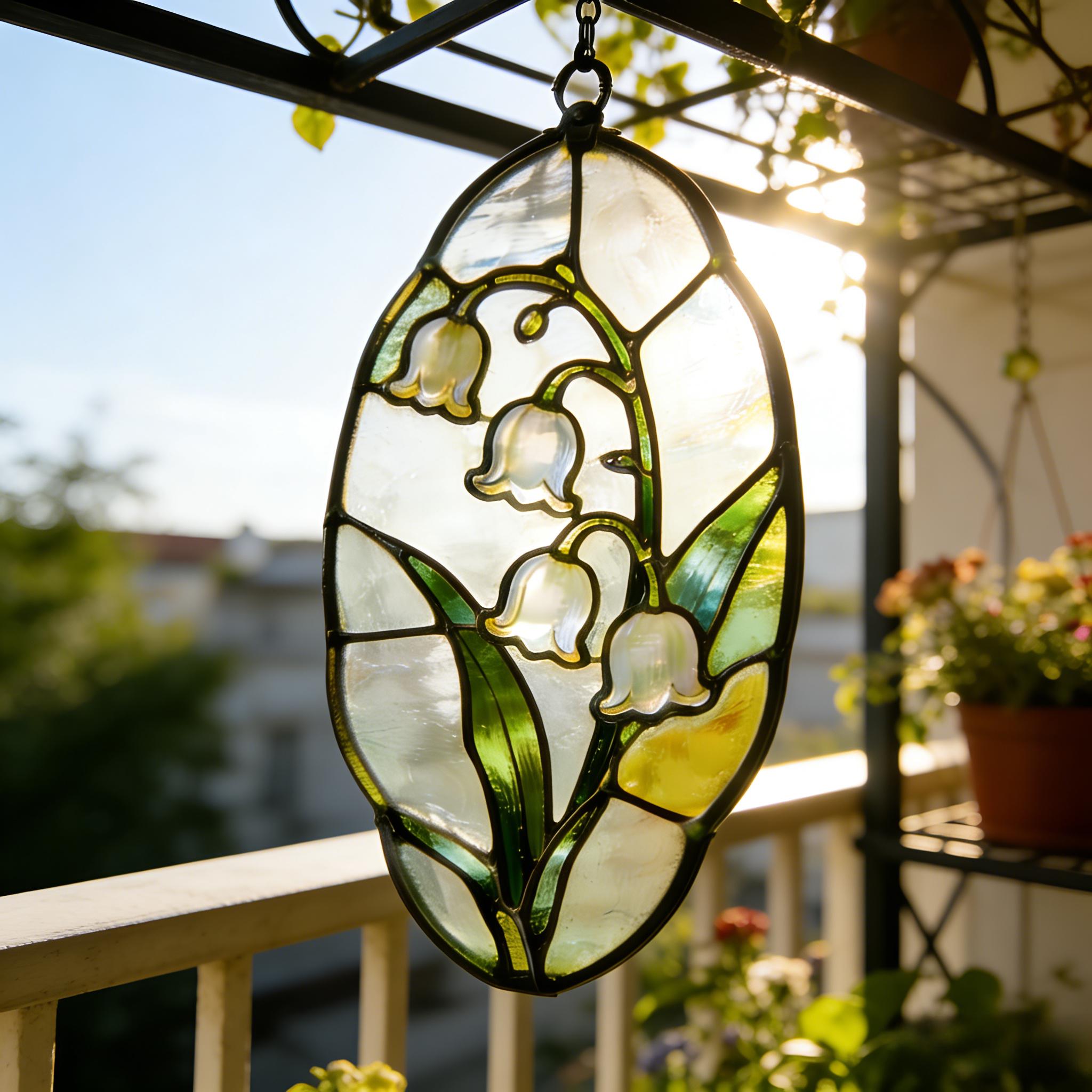 Handmade Lily of the Valley Stained Glass Suncatcher, Iridescent