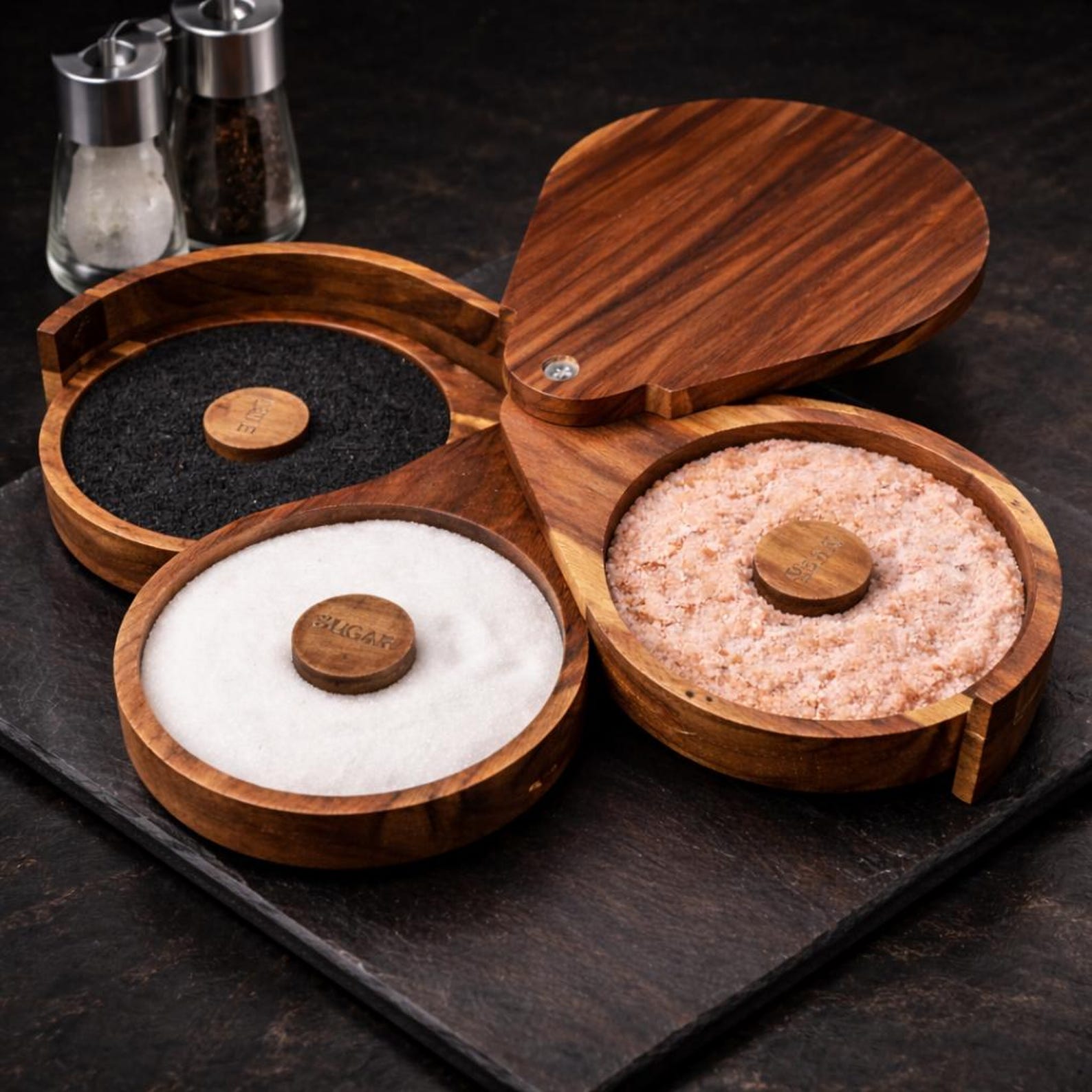 Acacia Wood Margarita Salt Rimmer Set, 3-Tier Cocktail Bar Accessory