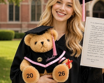 Oso de peluche personalizado para graduación / Toga y birrete de la promoción de 2026