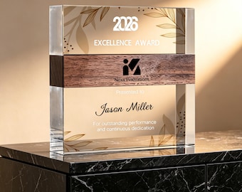 Custom Crystal Award Plaque, Personalized Acrylic Trophy, Employee Recognition Gift, Corporate Award