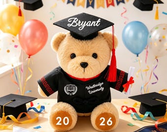 Oso de peluche personalizado para graduación, oso con nombre personalizado, regalo para la universidad o la escuela secundaria, regalo de recuerdo de graduación, promoción de 2026, juguete de peluche personalizado