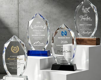 Engraved Crystal Trophy, Personalized Award Plaque, Corporate Gift, Employee Recognition Award