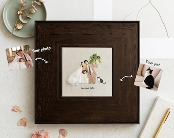 Personalized Embroidered Portrait, Custom Couple or Family Art, Anniversary Wedding Gift, Handmade Framed Embroidery