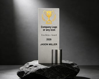 Custom Metal Base Award Plaque, Engraved Recognition Gift, Modern Business Trophy