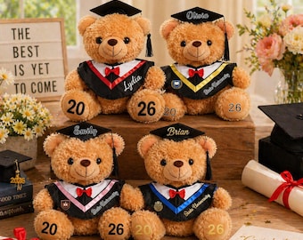 Customizable Grad Bear Plush | Personalized Graduation Gift | College & High School Class of 2026 Teddy