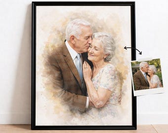 Custom Watercolor Family Portrait from Photo, Hand Painted Couple Art, Timeless Memory Gift