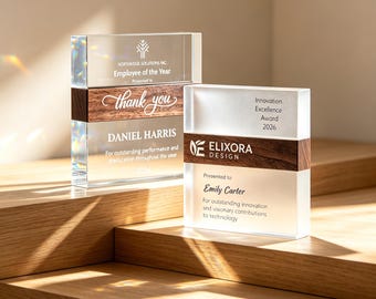 Personalized Glass Award, Custom Engraved Plaque, Business Recognition Trophy, Leadership Gift