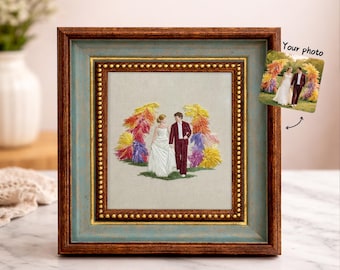 Custom Embroidery Portrait in Vintage Frame, Personalized Couple Gift, Wedding Keepsake, Handmade Embroidered Art from Photo